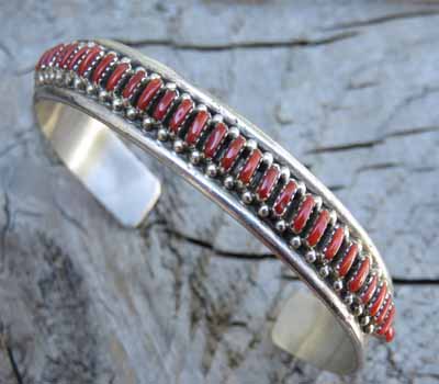 Coral Zuni Needle Point Cuff Bracelet -Native American